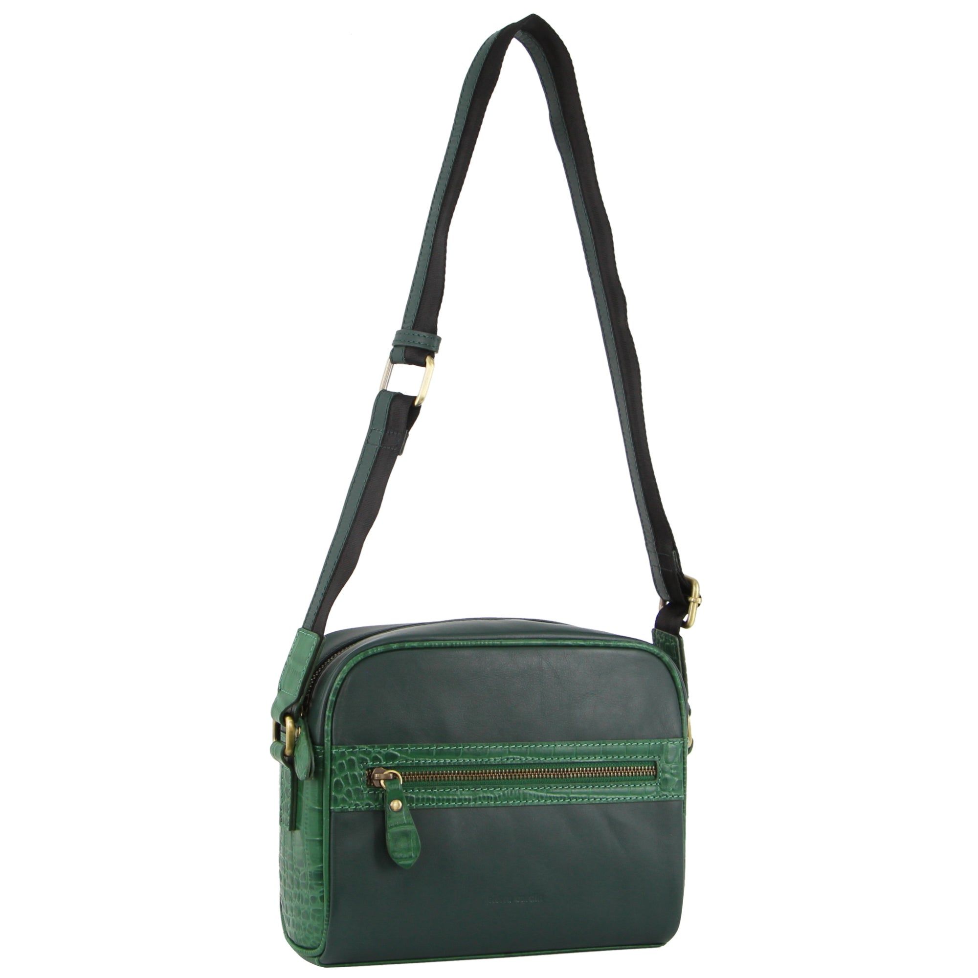 Green Pierre Cardin Croc-Embossed Leather Cross-Body Bag | 9531-BOKGL