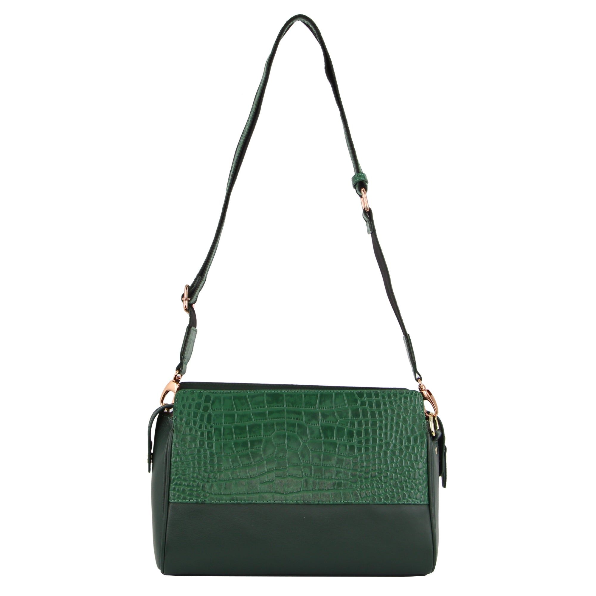 Green Pierre Cardin Croc-Embossed Leather Cross-Body Bag | 3960-YJMOH