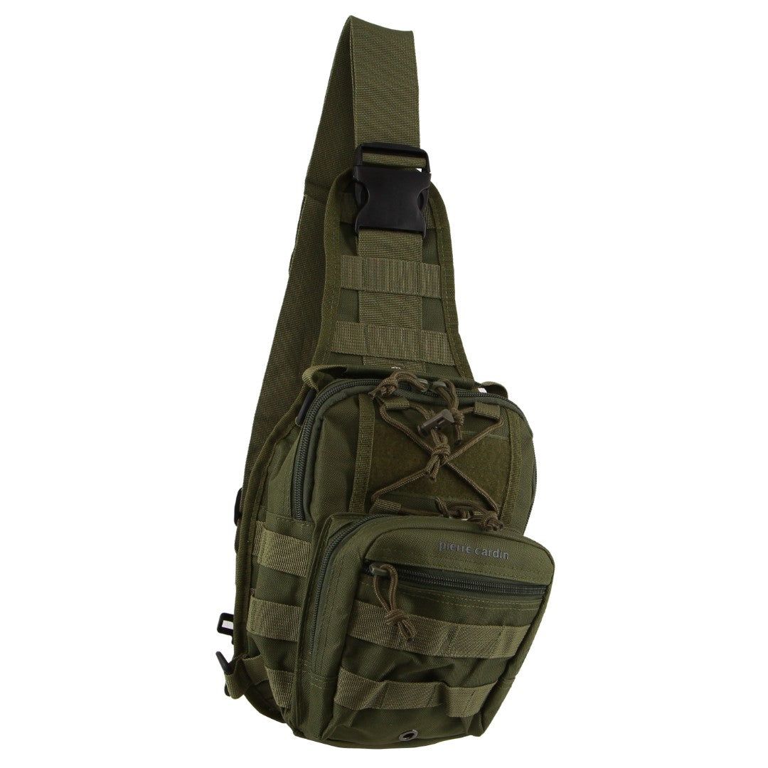 Green Pierre Cardin Cross Body Sling Bag Tactical Rucksack Shoulder Chest Messenger Bag | 2138-BDJSG