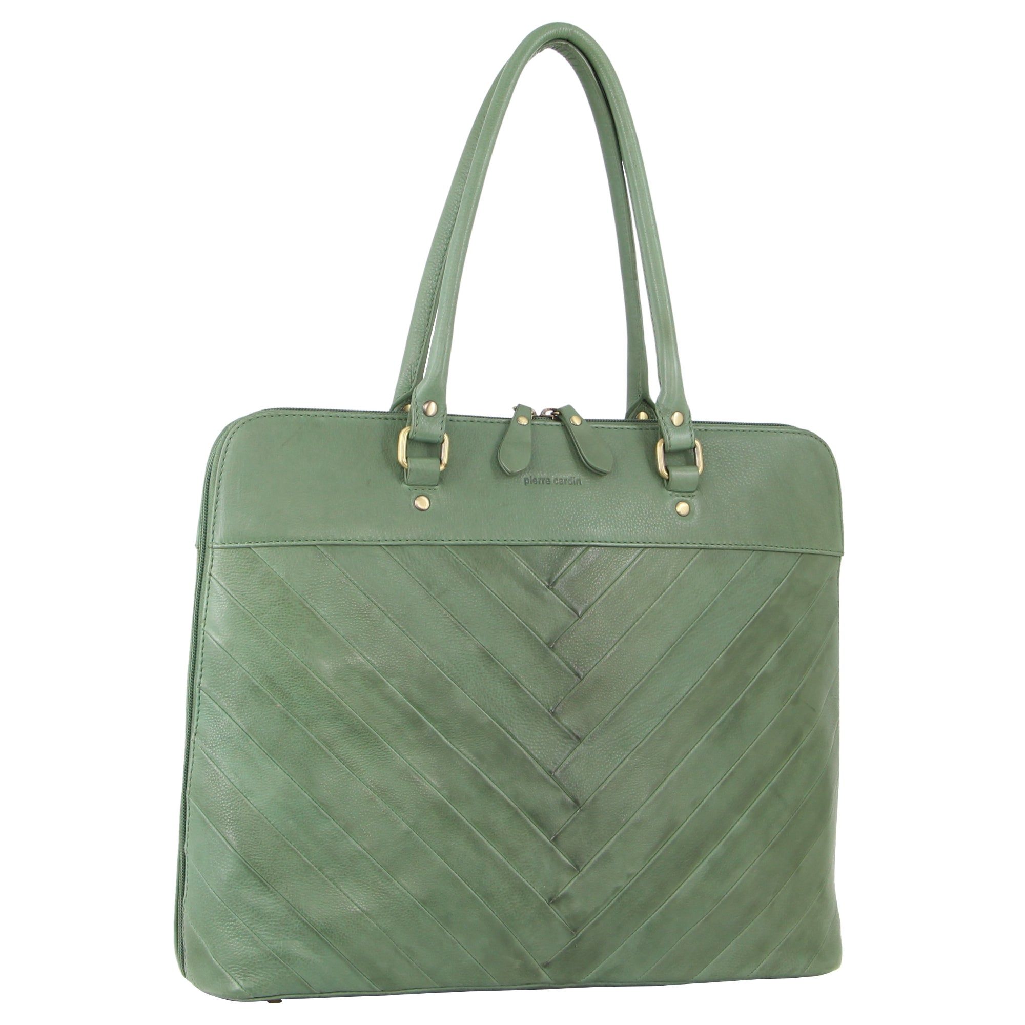 Green Pierre Cardin Herringbone Leather Large Business Bag | 9583-OAILC