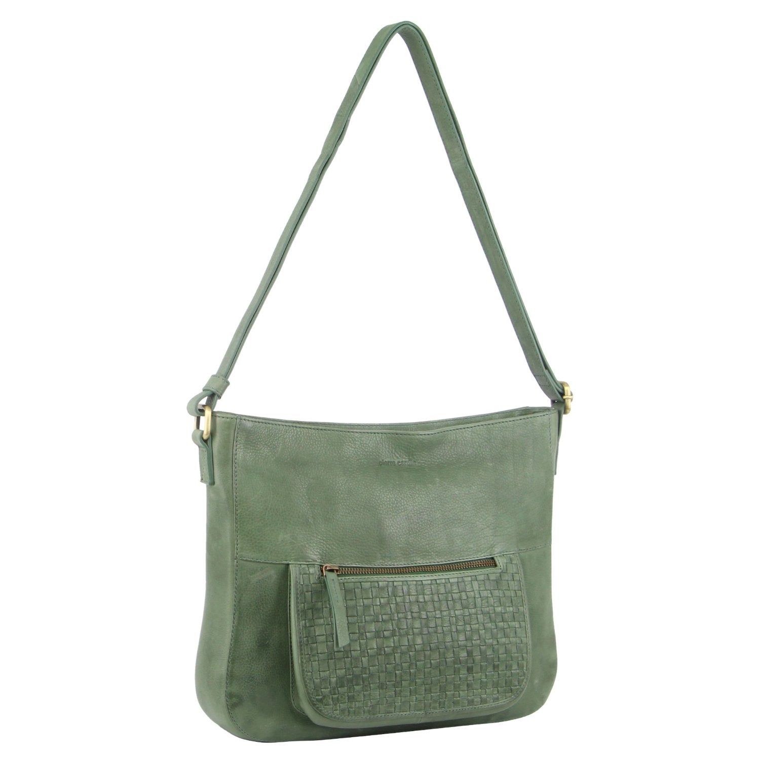 Green Pierre Cardin Large Woven Embossed Leather Crossbody Bag | 8265-LEWYJ