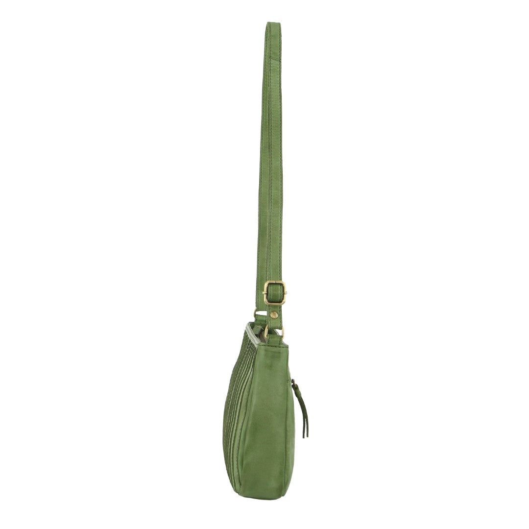 Green Pierre Cardin Leather Stitch-design Cross-Body Bag | 3254-WUHMT