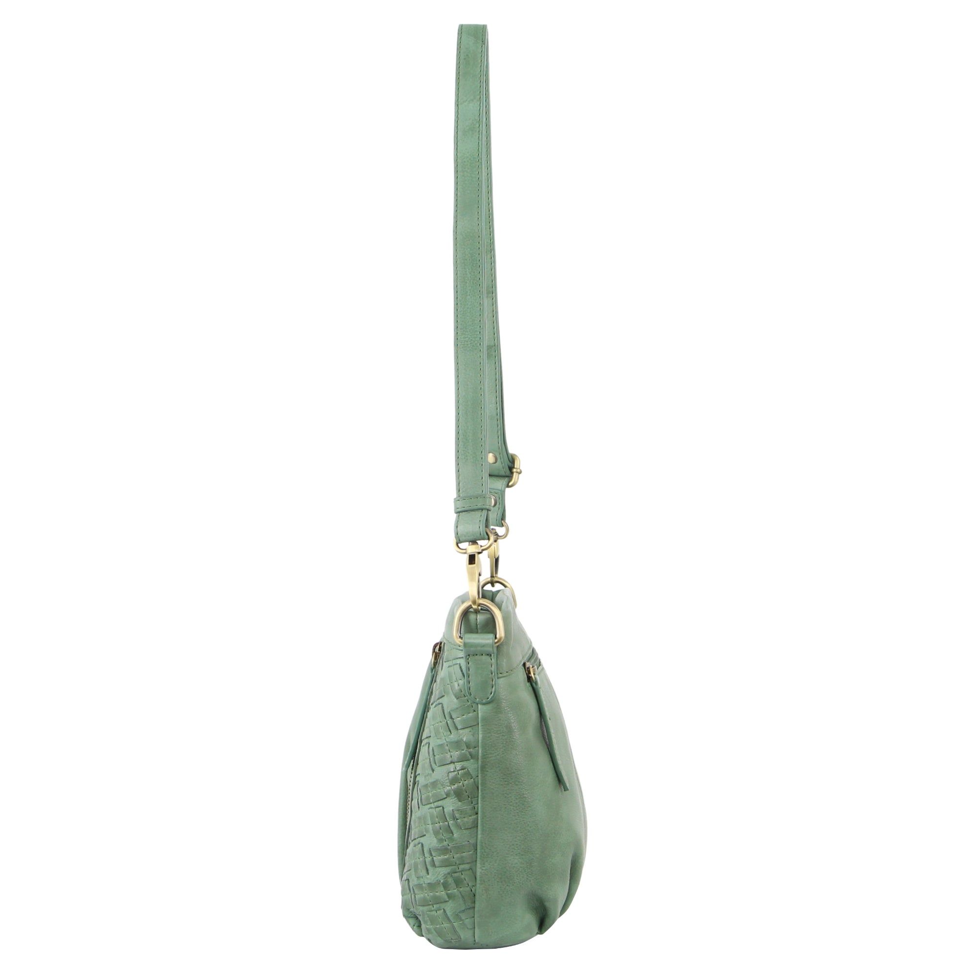 Green Pierre Cardin Woven Embossed Leather Crossbody Bag | 3619-RBIJN