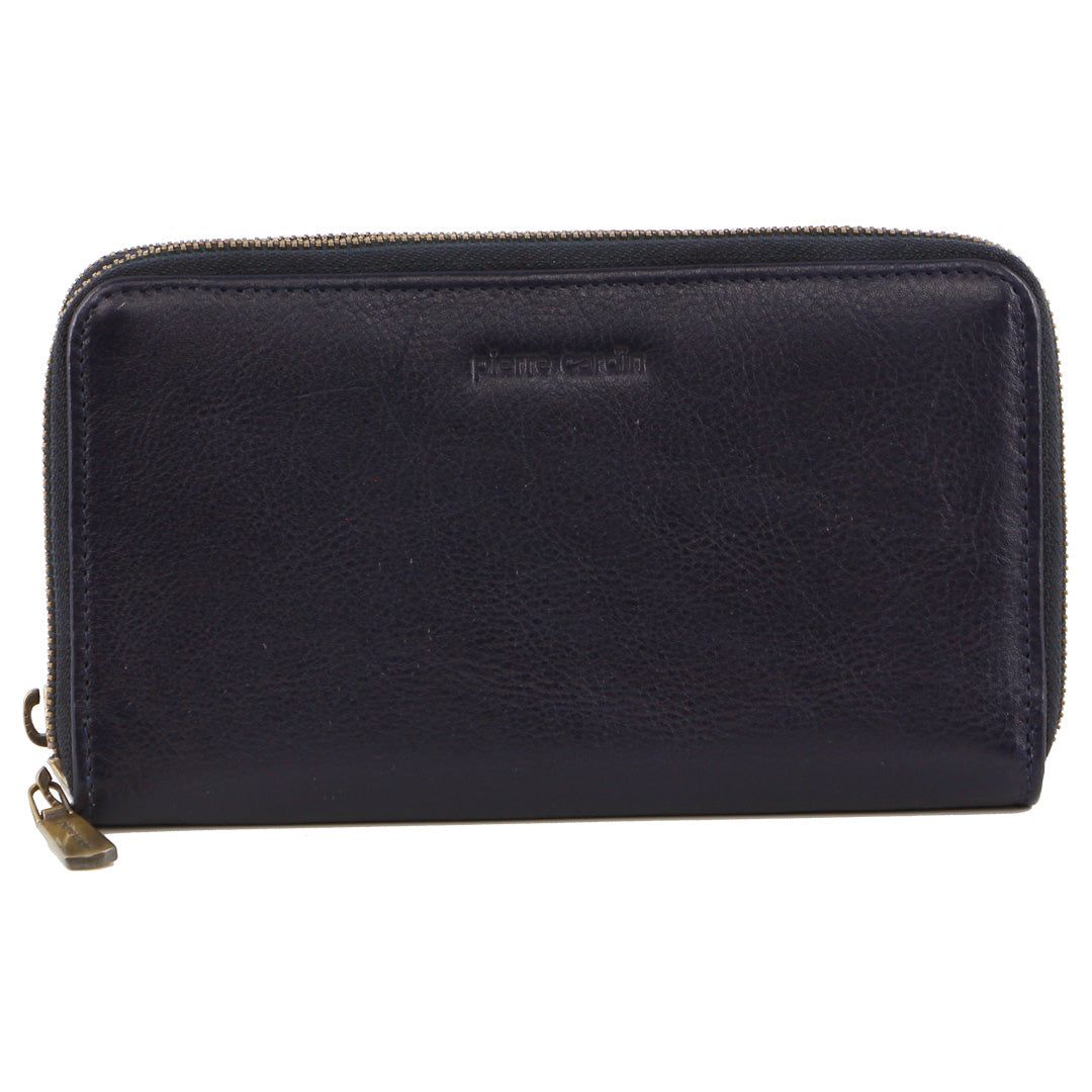 Indigo Pierre Cardin Italian Leather Double Zip Wallet | 8456-RJSXD