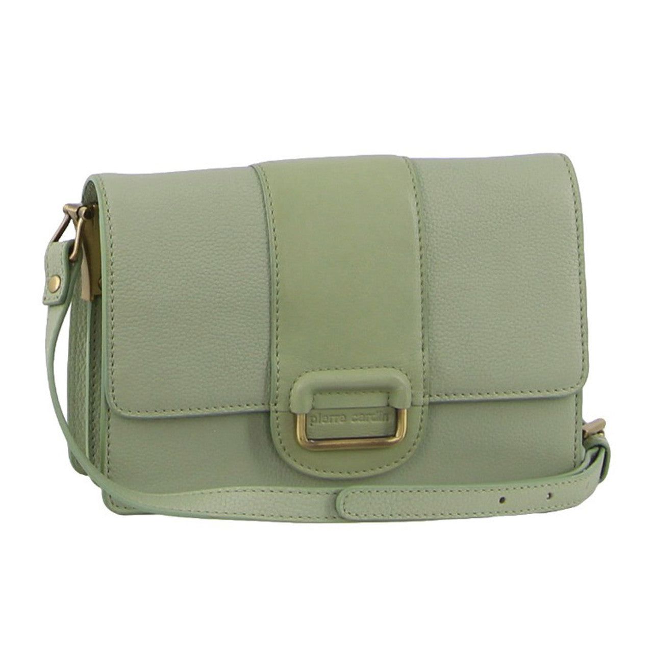 Jade Pierre Cardin Leather Flapover Cross-Body Clutch | 3916-ROZTK