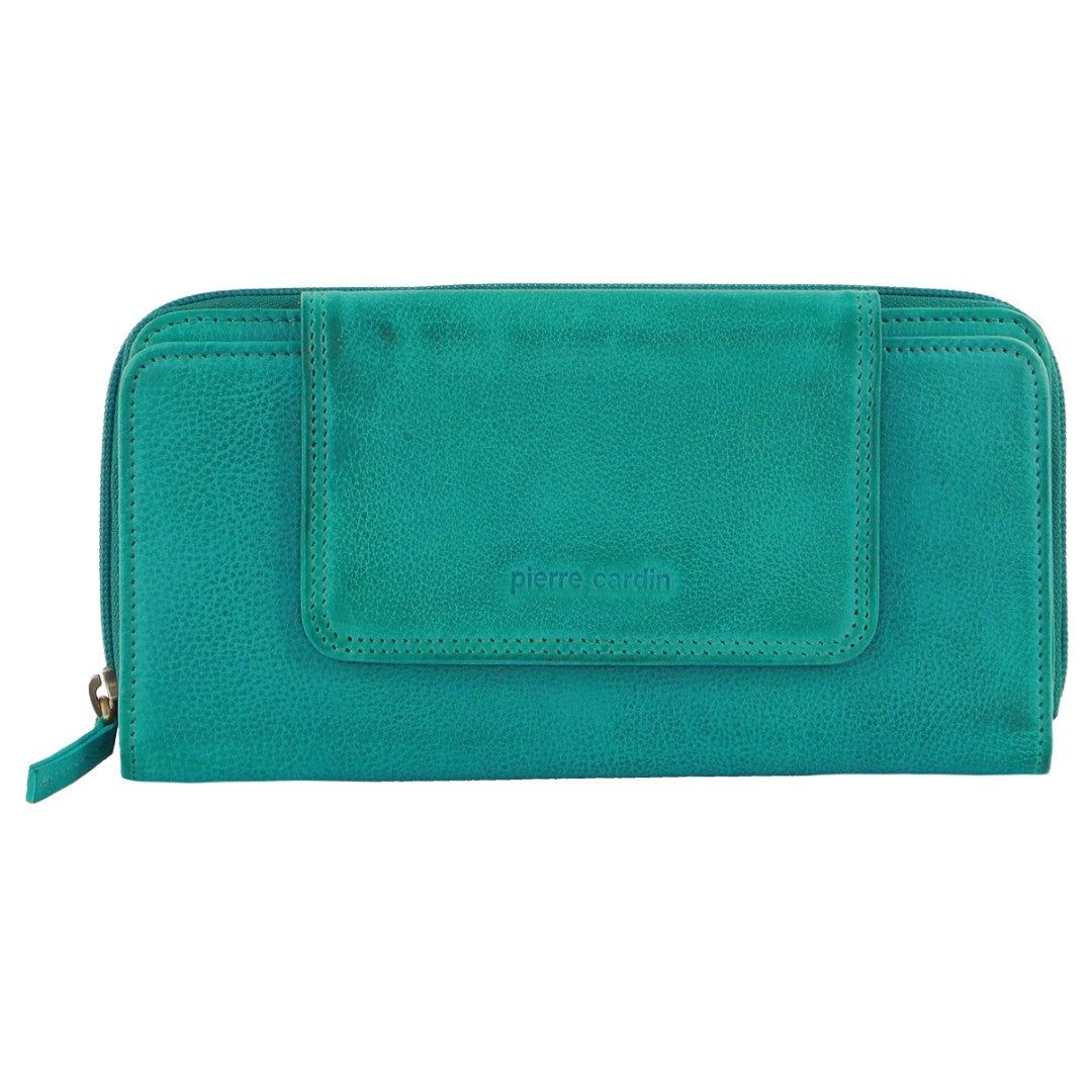 Light Turquoise Pierre Cardin Leather Bi-Fold Tab Wallet | 9847-KHFJV