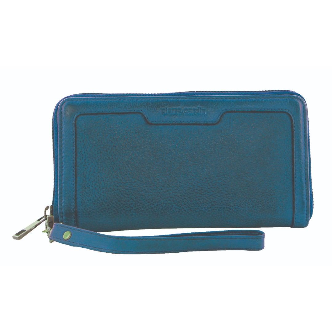 Light Turquoise Pierre Cardin Leather Zip around wallet w Wristlet | 2807-SGLZU