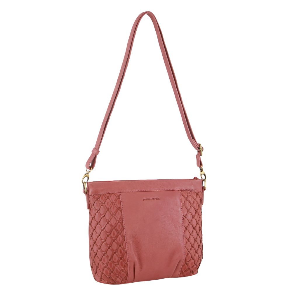 Marsala Pierre Cardin Leather Embossed Crossbody Bag | 0497-ISRDK