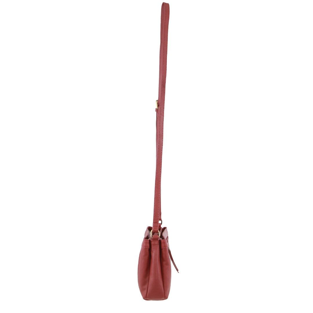 Marsala Pierre Cardin Leather Pleated Design Crossbody Bag | 6093-OKYJN