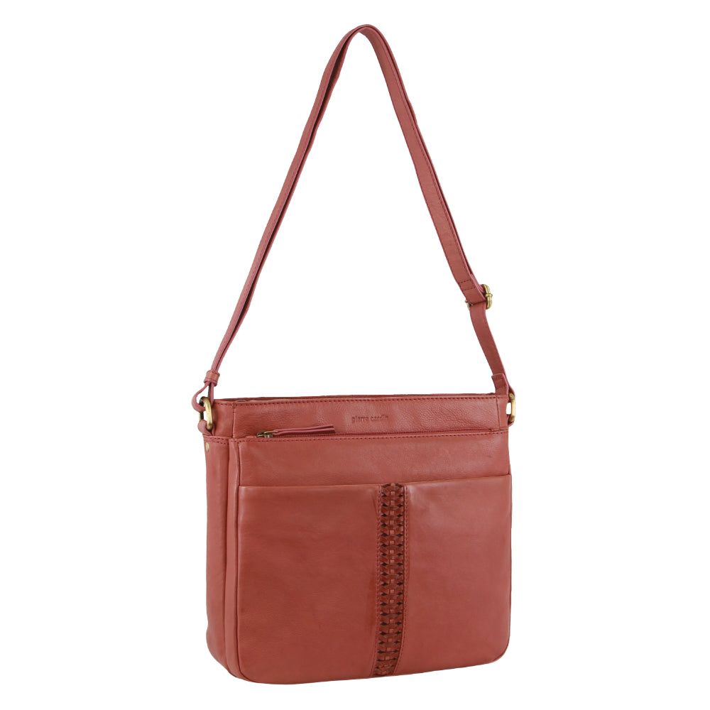 Marsala Pierre Cardin Leather Woven-Stich Design Crossbody Bag | 3062-NXLGQ