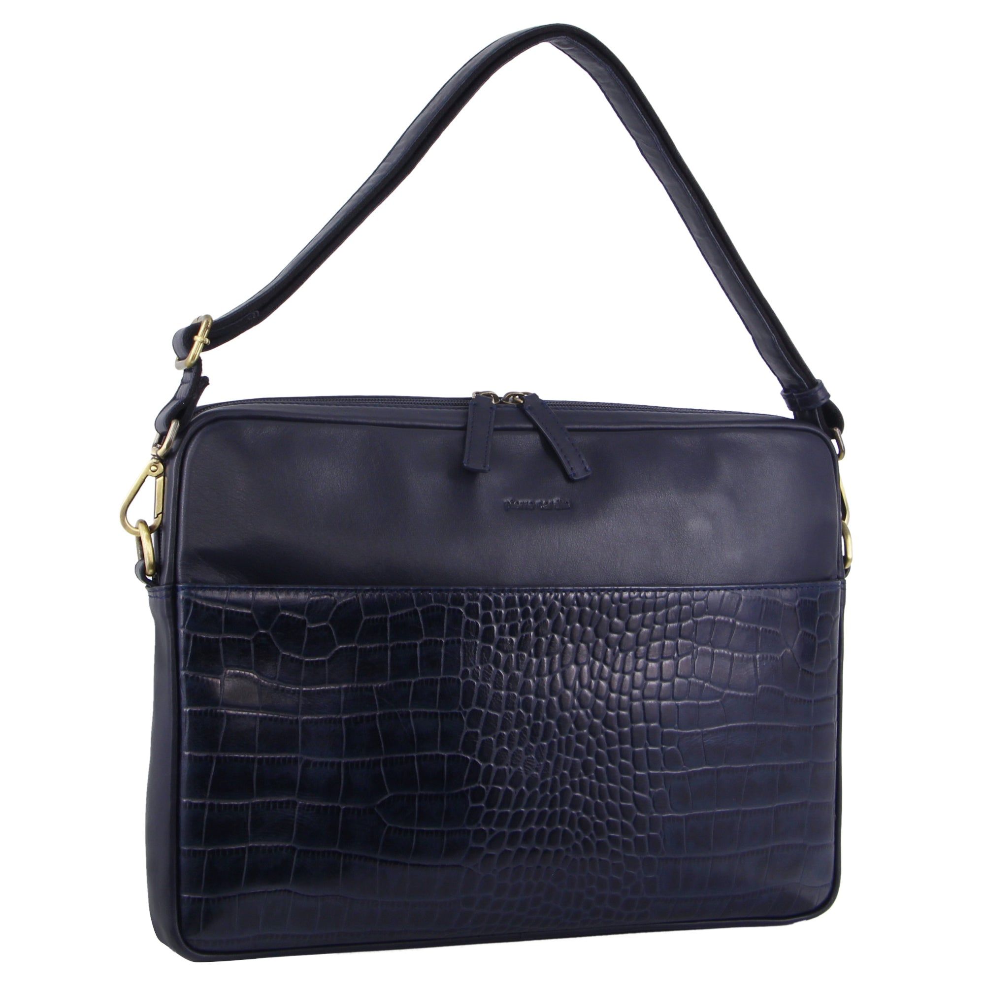 Navy Pierre Cardin Croc-Embossed Leather Business Computer Bag | 7021-JQOXD