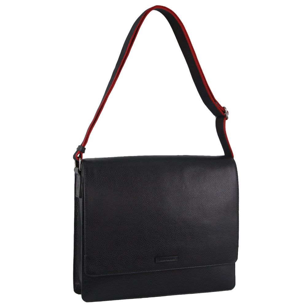 Navy Pierre Cardin Leather Flap-over Computer Bag | 3186-MENZX