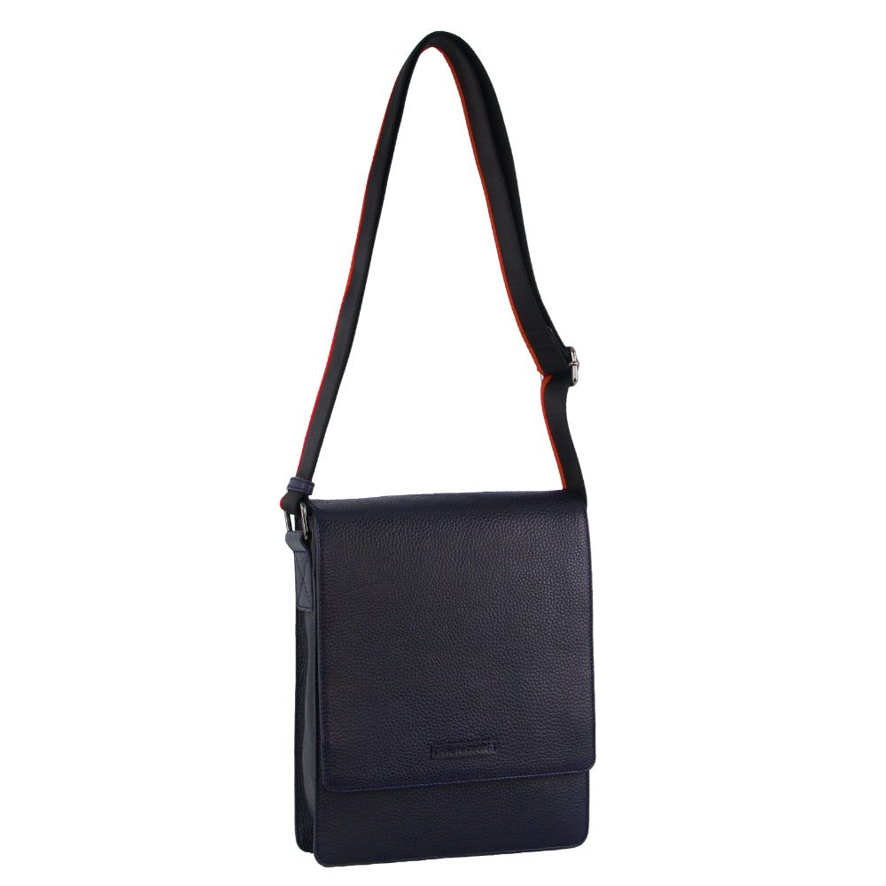 Navy Pierre Cardin Leather Flap-over Cross-Body Bag | 2684-QFTDC