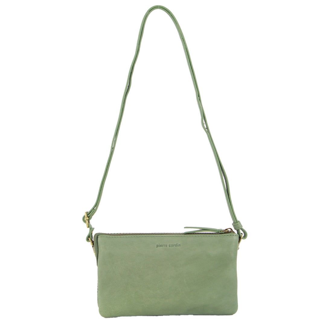 Olive Pierre Cardin Leather Textured Crossbody Clutch Bag | 2310-JDAQP