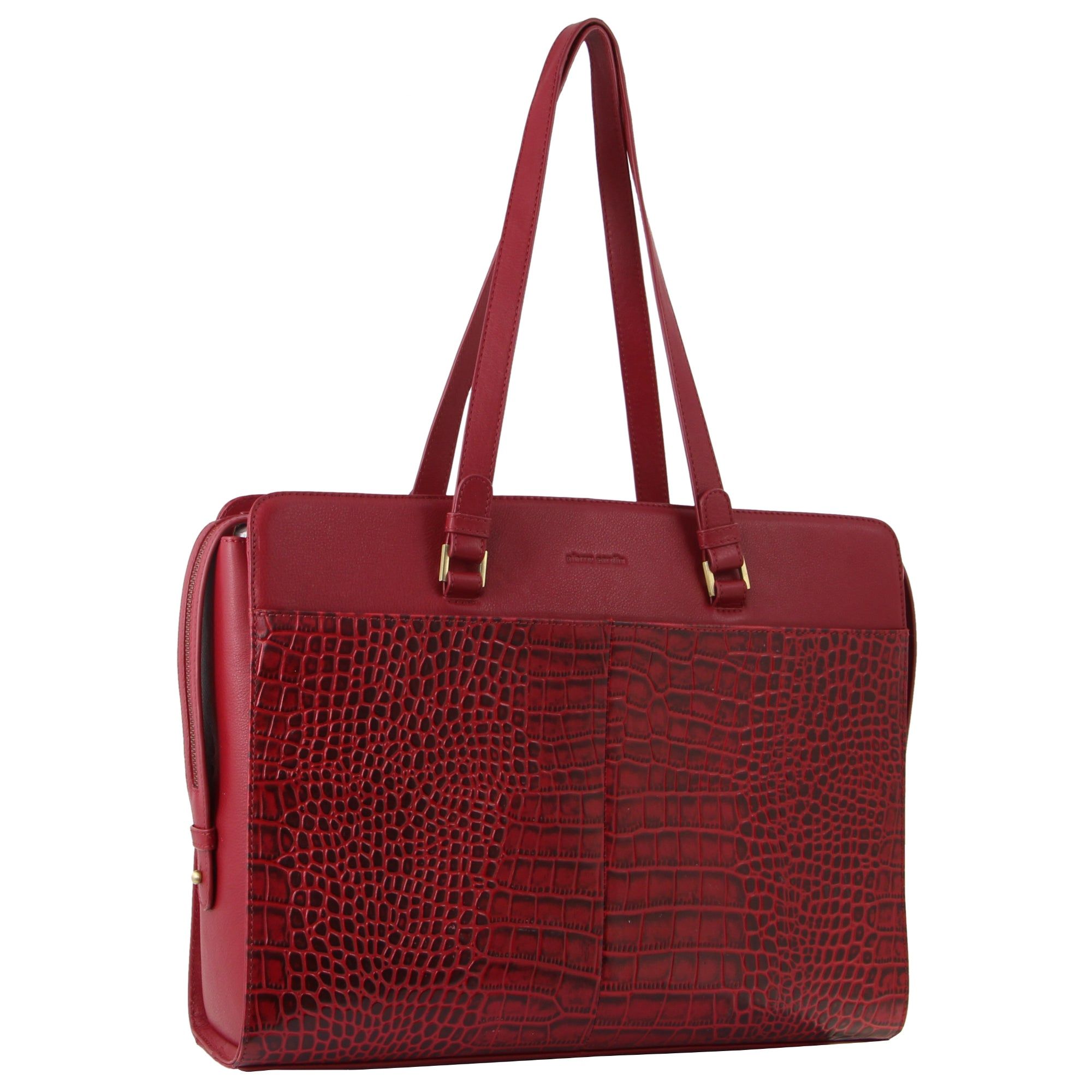 Red Pierre Cardin Croc-Embossed Leather Business Computer Bag | 8627-JBGEW