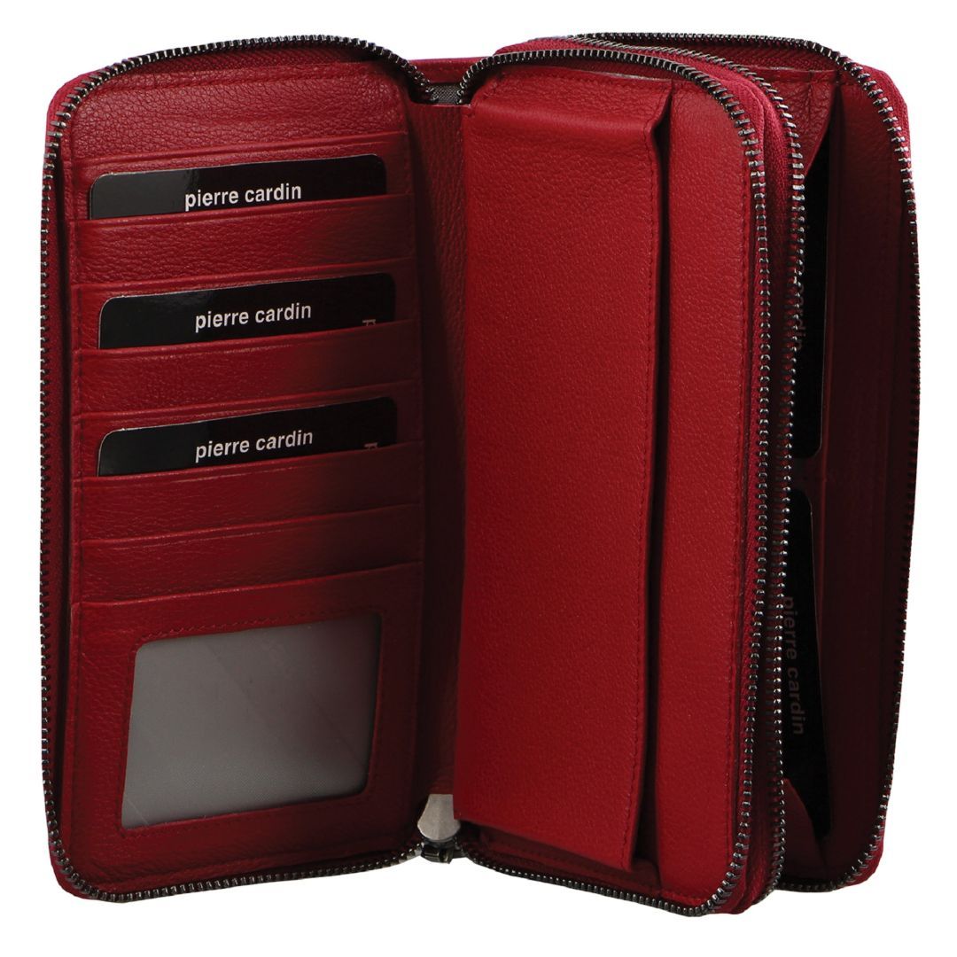 Red Pierre Cardin Italian Leather Double Zip Wallet | 0578-VFOBC