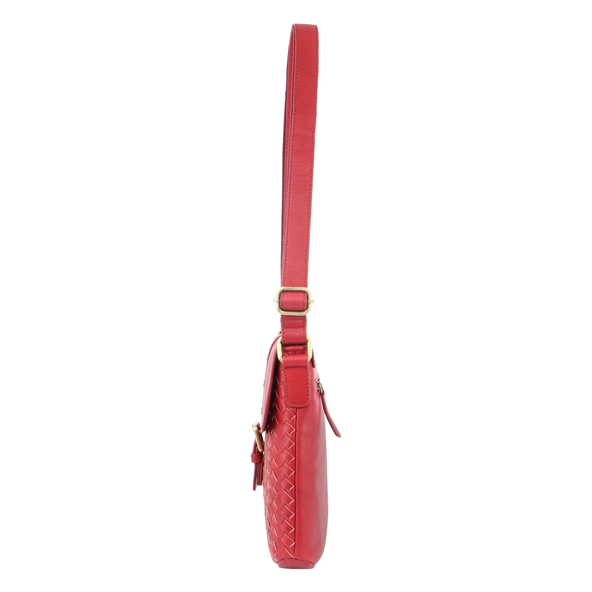 Red Pierre Cardin Woven Leather Cross-Body Bag with flap | 1490-CRKJF