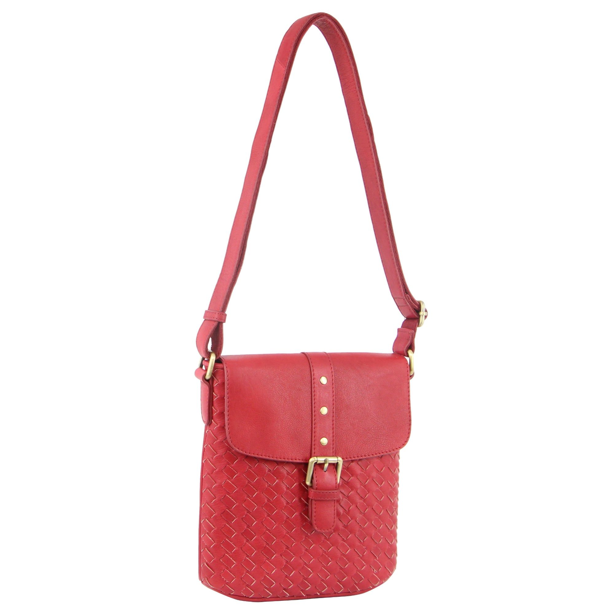 Red Pierre Cardin Woven Leather Cross-Body Bag with flap | 1490-CRKJF