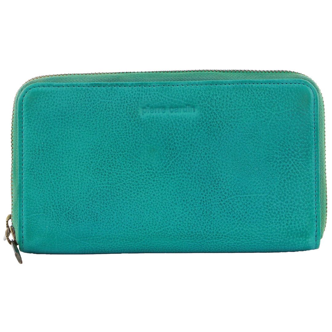 Turquoise Pierre Cardin Italian Leather Double Zip Wallet | 7942-QVSGU