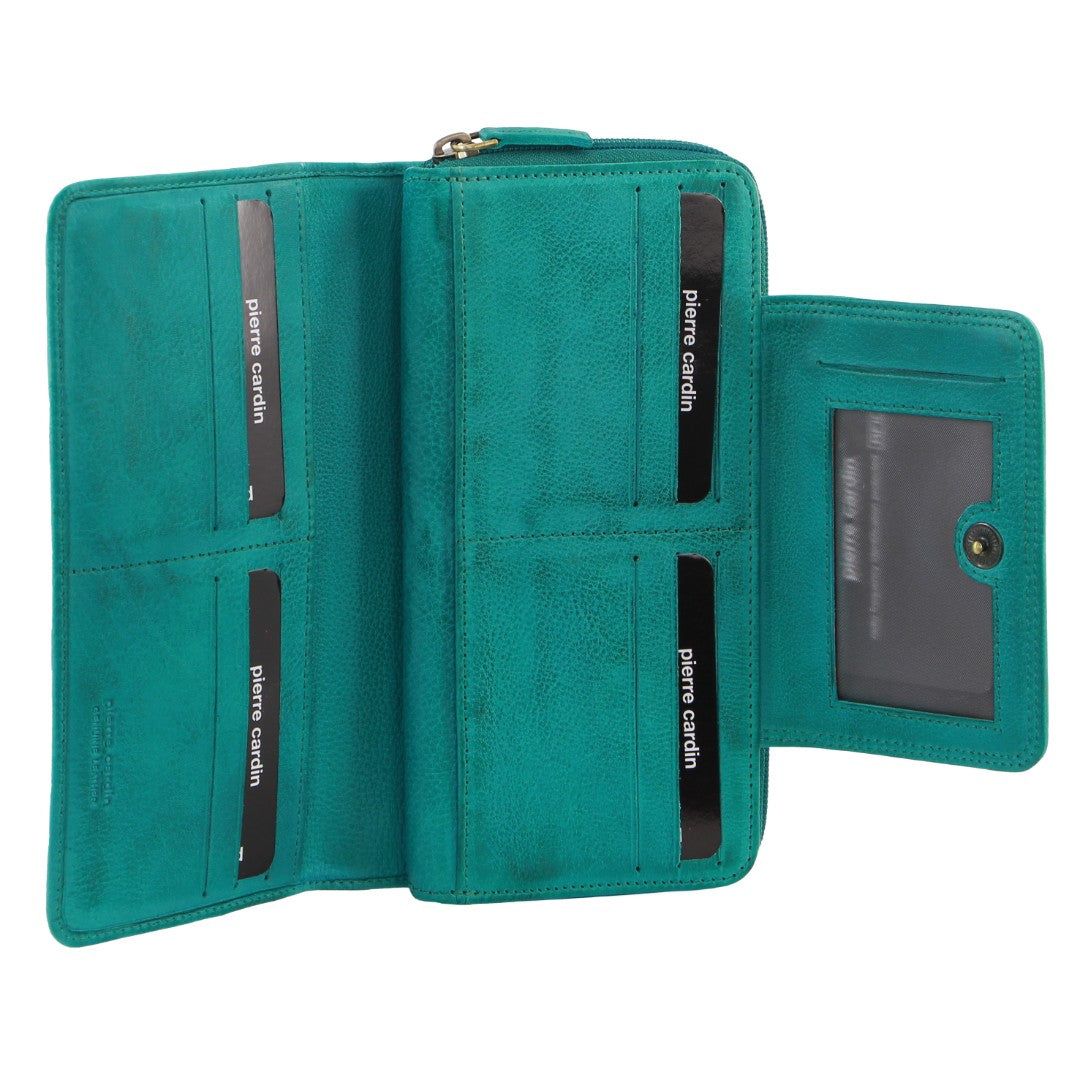 Turquoise Pierre Cardin Leather Bi-Fold Tab Wallet | 2197-GDOVH