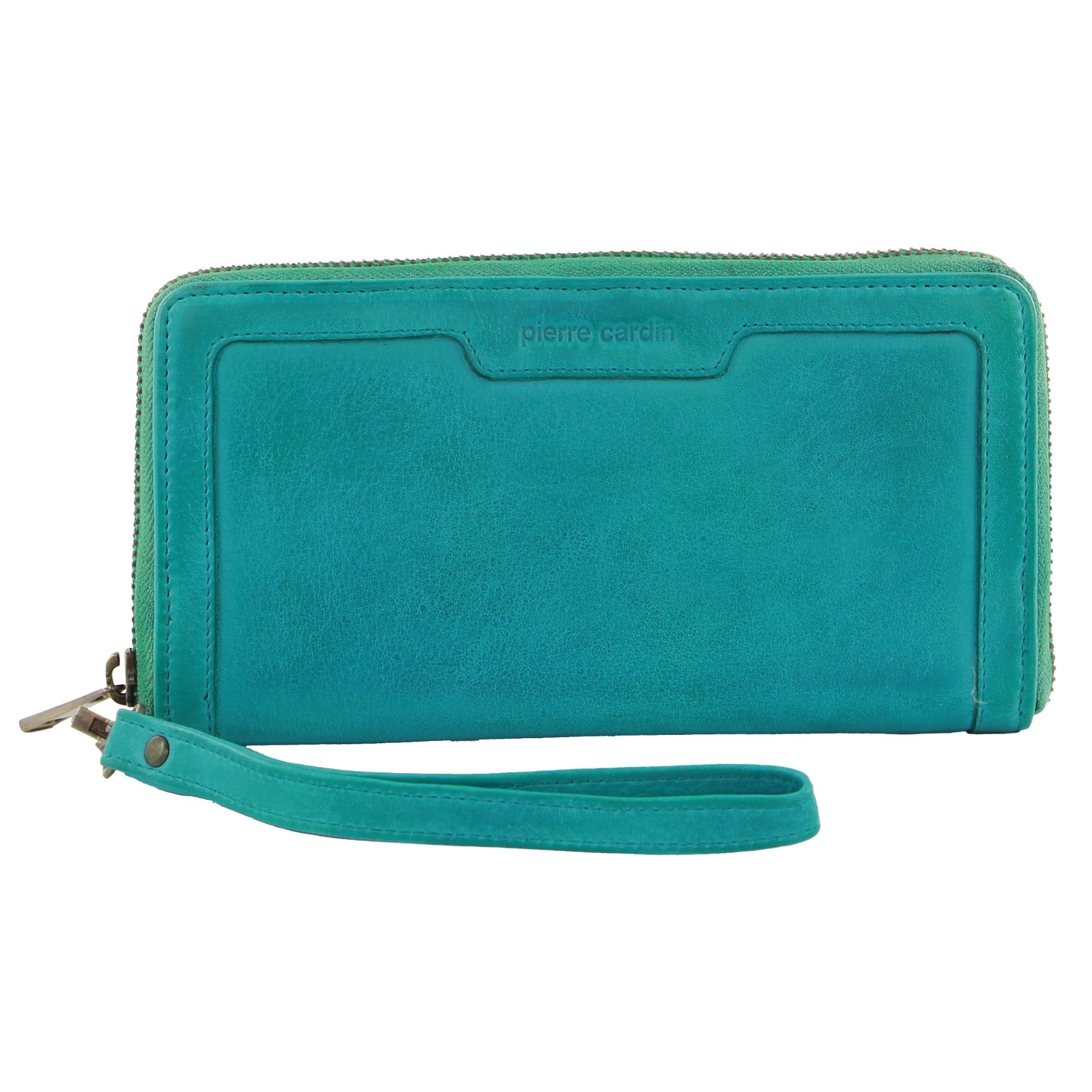 Turquoise Pierre Cardin Leather Zip around wallet w Wristlet | 2405-VZTAX