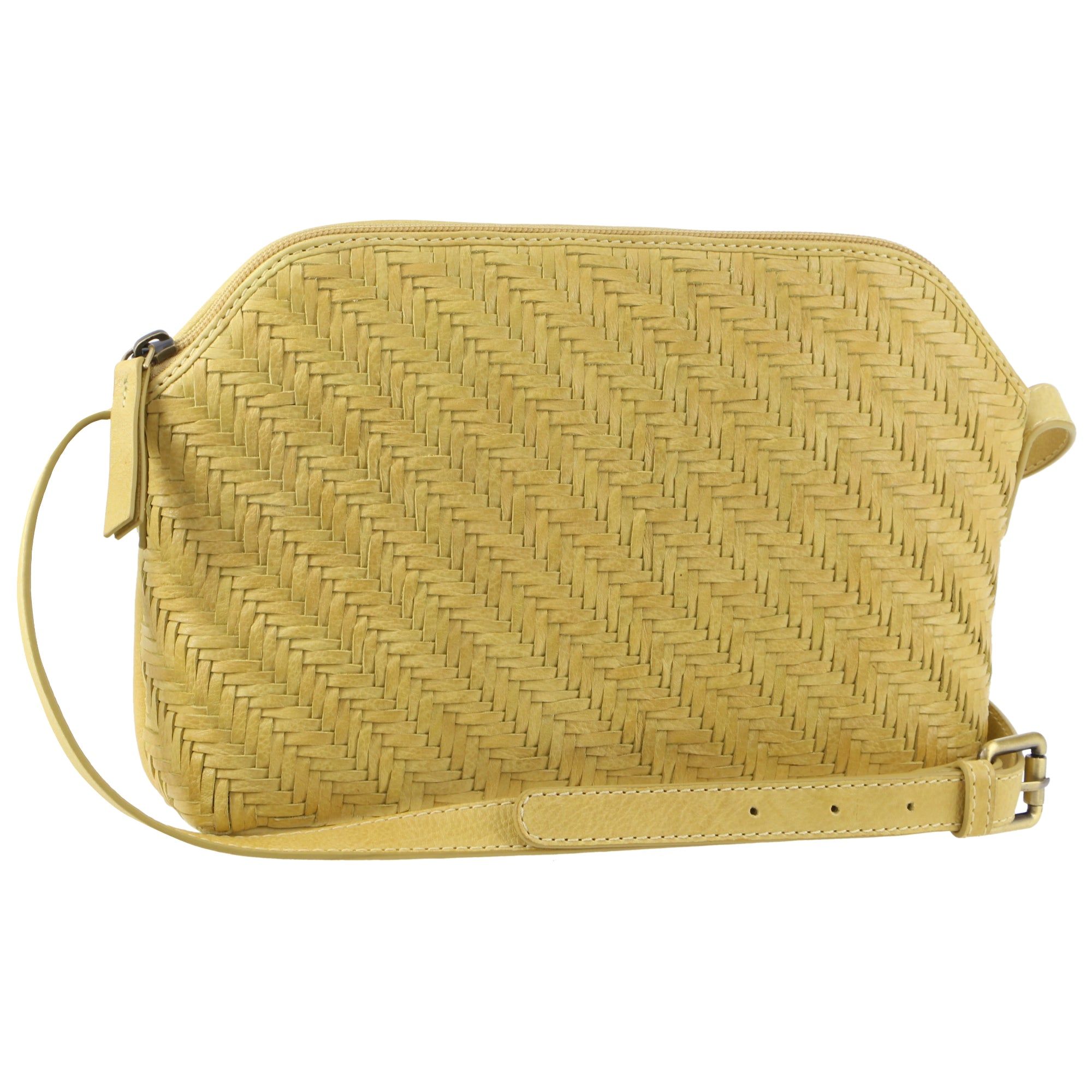 Yellow Pierre Cardin Woven Embossed Leather Cross-Body Bag | 4035-TYNMC